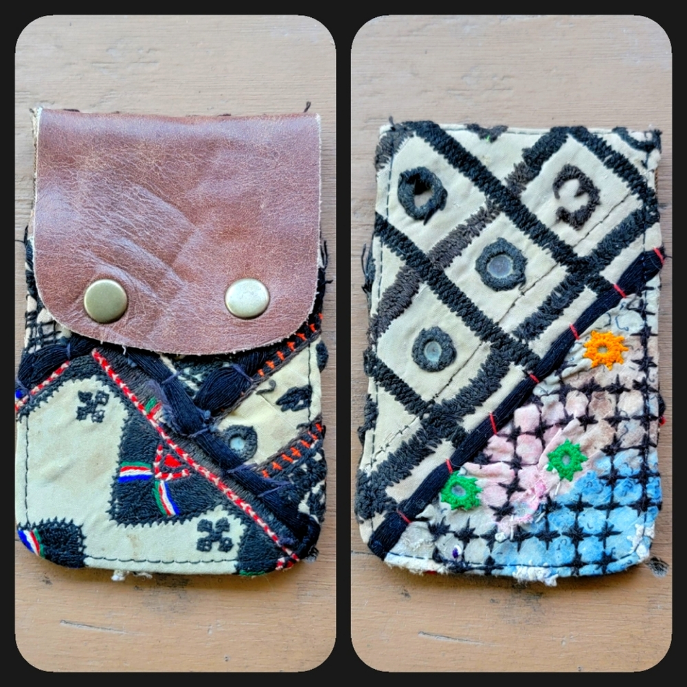 🫡🧀 Free People Boho Embroidered Repurposed vtg banjara hippie Wallet card case